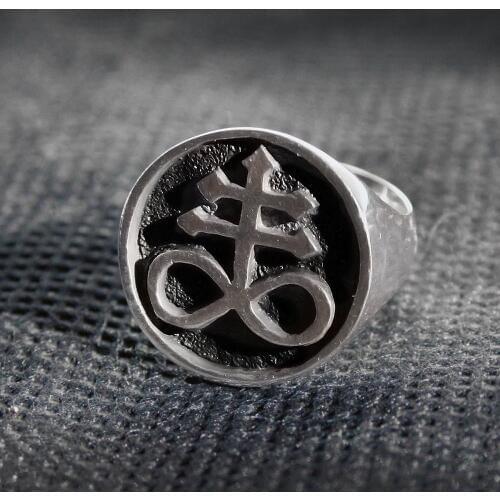 EYHIMD Brimstone Seal of Satan Stainless Steel Rings Leviathan Satanic Cross Signet Ring Unisex Gothic Punk Jewelry