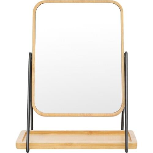 FRCOLOR Double-side Tabletop Mirror Vintage Bamboo Makeup Mirror Free Standing Vanity Mirror