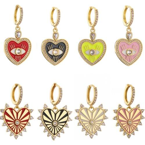 HECHENG,1 Pair,Heart Dangle Earrings For Women Girls Colorful Crystals Drop EARRINGS ,Fine Jewelry Wholesale