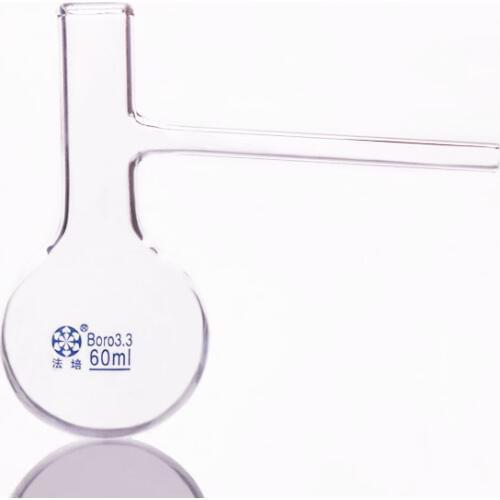 Distilling flask with side tube,Capacity 60ml,Distillation flask with branch,Round-bottomed flask with side glass tube