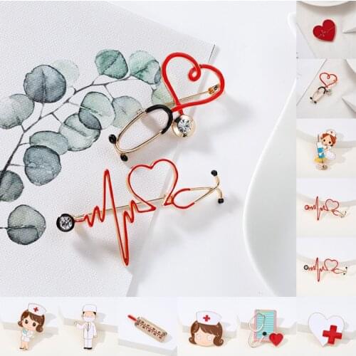 Creative Medical Brooch Pins Stethoscope Electrocardiogram Heart Shaped Pin Nurse Doctor Backpack Lapel Scarf Buckle Badge Jewel