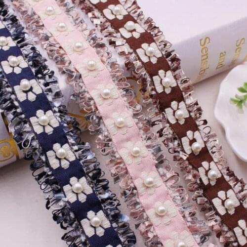 1yards Pearl Beaded Lace Ribbon Trim Fringe Fabric Embroidered Handmade Diy Clothes Sewing Supplies DIY Needlework Accessories
