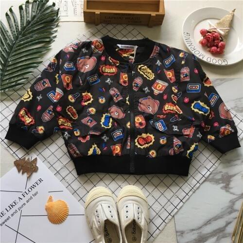 Tonytaobaby Autumn Clothing New Style Baby Black Bear Full Printed Children Coat Coat Jacket Kids Coat