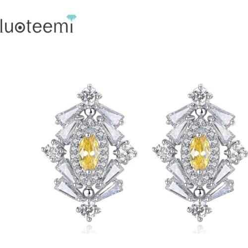 LUOTEEMI New Fashion Top Quality Unique Stud Earrings Cubic Zircon Stud Earring for Women Boucle D'oreille Pendientes Mujer