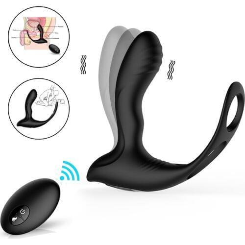 Prostate Massage Perineum Stimulation Butt Plug with Scrotum Ring Wireless Remote Anal Vibrator Sex Toys for Men Penis Training