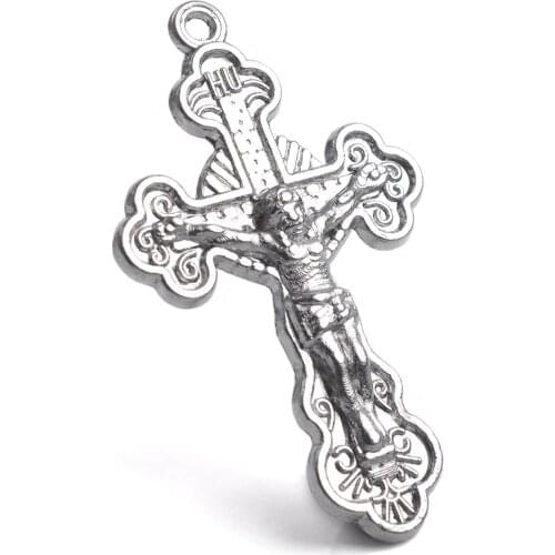 Metal 48x31mm Cheap Religious Necklace Accessory Jesus Catholic Crucifix Cross Pendant 12pcs