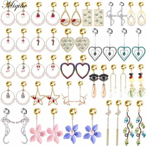 Miqiao 2pcs European and American Personality Long Leaf Geometric Butterfly Big Circle Pearl Ears Exquisite Piercing Jewelry