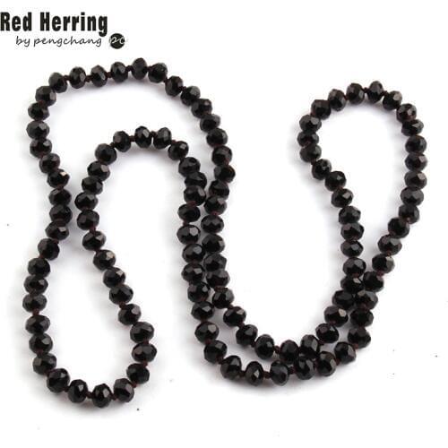 Fashion Jewelry Black Crystal Glass Long knotted Halsband 5X8 Glass Crystal Necklace