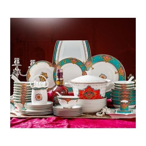 2021 Fashion Style 60 Pieces Porcelain Tableware Set Ceramic Dishes Household Ceramic Dishes Rice Bowl Household Dinnerware Sets