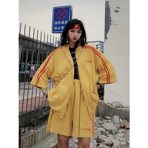 Leisure men and women BF Street Tide Colour Stripe jacket with five-cent trousers cool, handsome and loose two-piece Suite