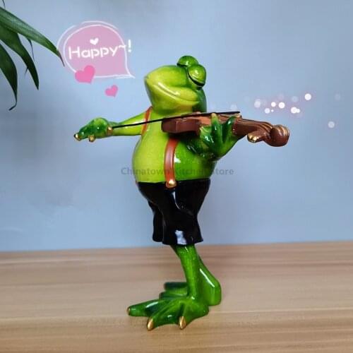 Musician frog lonely playing violin bullfrog fat cute office home accessories resin ornaments doll