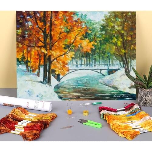 Autumns End Printed Water-Soluble Canvas 11CT Cross Stitch DIY Embroidery Full Kit DMC Threads Painting Hobby Magic