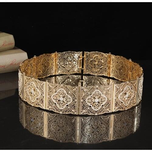 Newly designed Moroccan wedding dress gold belt with an aristocratic square cutout pattern metal belt