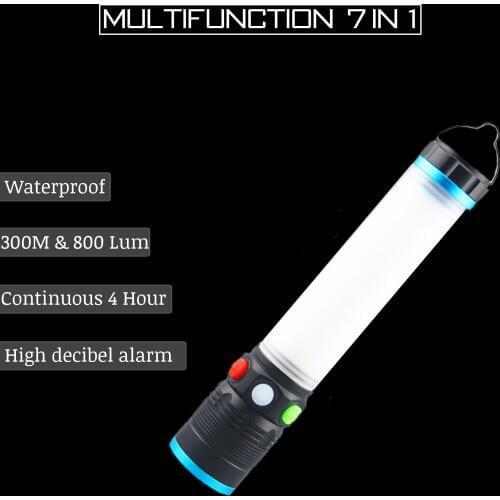 New 7 In 1 Multifunction LED Flashlight 800Lum 300M 4 Mold Light 18650 AAA Battery With Alarm Outdoor Camping Car Dropshipping