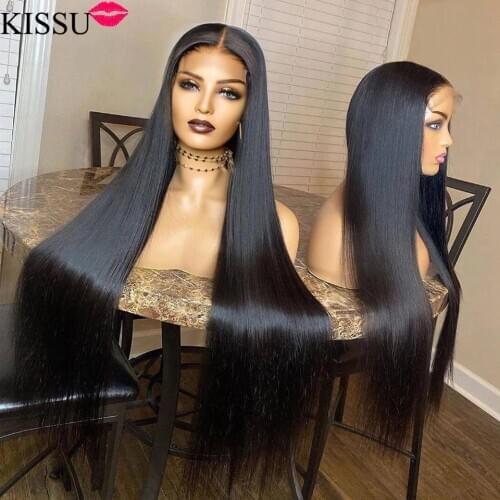 KISSU Long Human Hair Wig 28 30 32 34 36 Inch Brazilian Bone Straight Lace Front Human Hair Wigs For Women 4x4 Lace Closure Wig