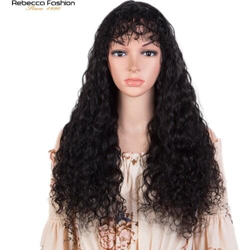Rebecca Curly Human Hair Wigs For Black Women Brazilian Remy Hair Full Machine Wig With Bangs Pre Plucked Natural Black Burgundy