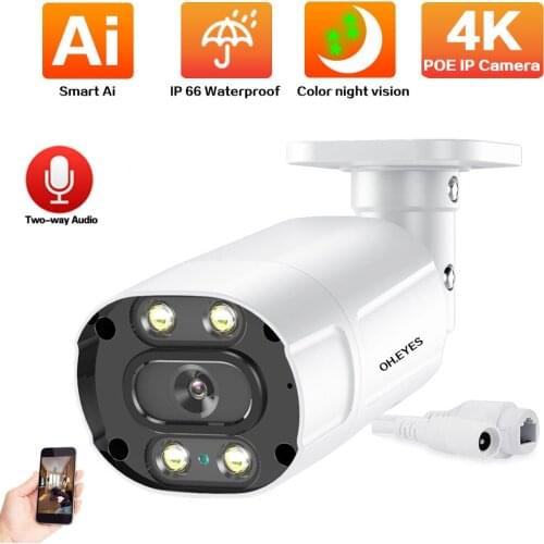 Full Color Night Vision CCTV POE IP Camera 4K Outdoor Street 2 Way Audio Bullet Security Surveillance Camera System 8MP ONVIF