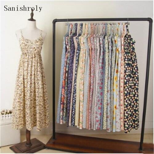Sanishroly Women Sleeveless Spaghetti Strap Dress Summer Mori Girl Floral Print Dress Long Holiday Beach Dresses Vestidos SE1146