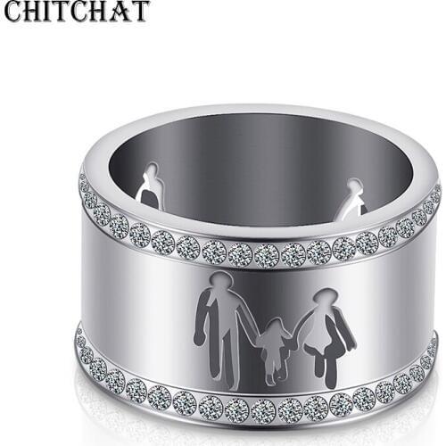 316L Stainless Steel Rhinestone Family Love Ring Mother Father Girl Boy Holding hands For Family Gift Christmas Eve