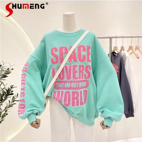2021 Spring and Autumn New Heavy Embroidery Sequins Letters Loose Large Version Terry Cotton Fashion Long Sleeve Sweatshirt