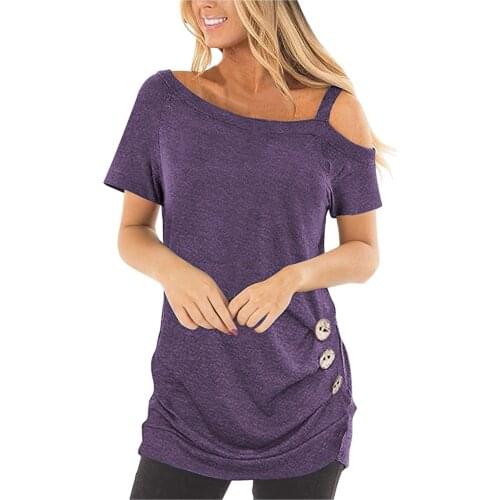 Off Shoulder Tunic Tops For Ladies Plus Size 2021 New Clothes Fashion Womens Casual Short Sleeve Button Summer Blouse Shirt