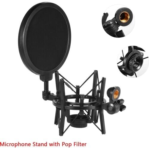 Univerdal Plastic Condenser Microphone Mic Shock Mount Holder Bracket Anti-vibration with Pop Filter for Studio Music Recording