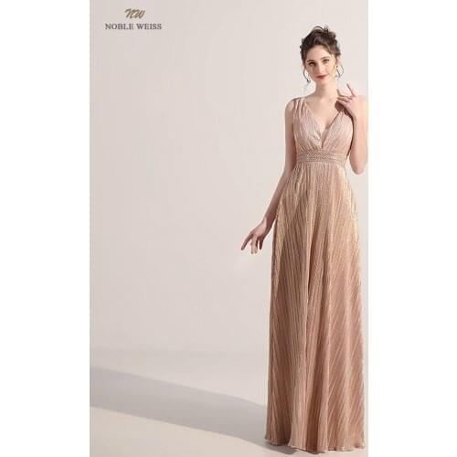 Evening Gowns for Women V-Neck Pleat A-Line Dresses Woman Party Night Floor-Length Party Dress