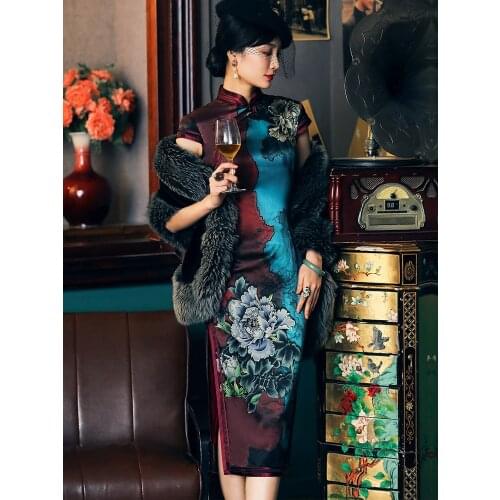 Qipao Evening Dresses Silk Cheongsam Dress Printing Large Size Cheongsams HighEndTraditional Qipao Chinese Dress Oriental Dress