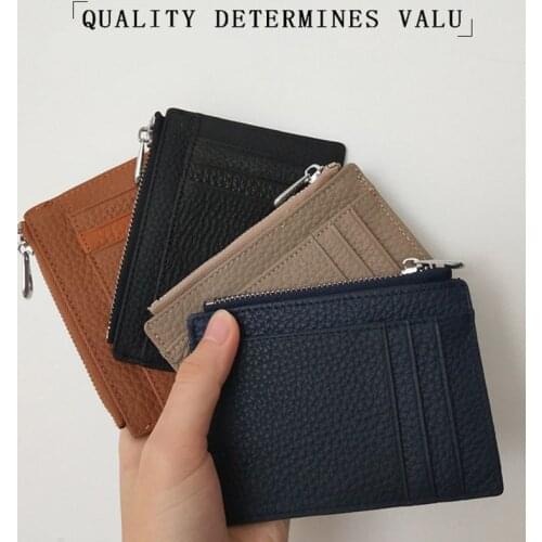 Genuine Leather Business Card Holder Mini Slim Ladies Card Holder Fashion Men Credit Cardholder Women Zip Coin Case for Cards