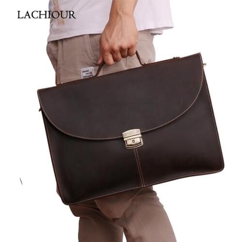 Top Quality Briefcase Bag For Men Male Vintage Business Bag Travel Handbag Laptop Briefcase Crazy Horse Leather 4.9