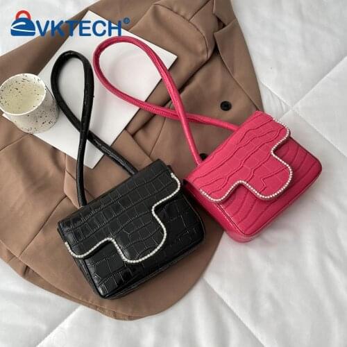Retro Women Stone Pattern Rhinestone Underarm Bag Casual Solid Color PU Handbags Womens Fashion Flap Leather Handbags