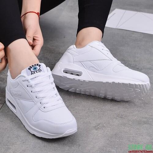 Women Trainers Running Shoes PU Leather White Fashion Sneakers Sneakers Ladies Outdoor Sport Shoes Breathable Air Cushion