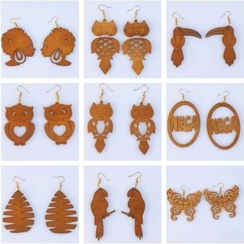 Trim Natural Wood Bird Animal Earrings for Women 2021 New Arrival African Geometric Wooden Owl Jewelry Accessories Wholesale