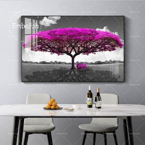 1 Pieces HD Print On Canvas Oil Painting Big Purple Tree Landscape Wall Art Modular Pictures Home Decor Posters Framed