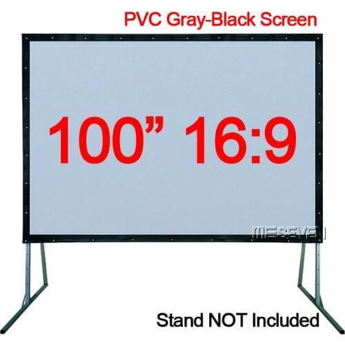 100 Inches 16:9 PVC Gray-Black HD Portable Front Projection Screen for Home Cinema Camping