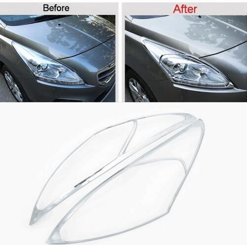 2 pcs DIY Car Styling New ABS Chrome Two Style Front Headlight Light Cover Case Stickers For peugeot 3008 2013-14 accessories