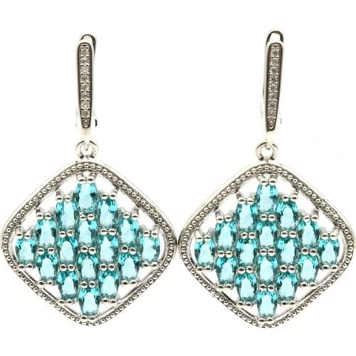 43x26mm Gorgeous Created Green Peridot White CZ Gift For Sister Silver Earrings