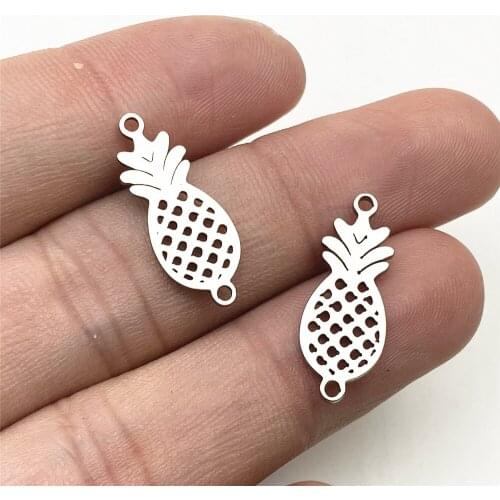 6PCS 8*22mm 100% Stainless Steel Pineapple Connector For Jewelry Diy Making Handmade Double Pattern Fruit Charm Pendant