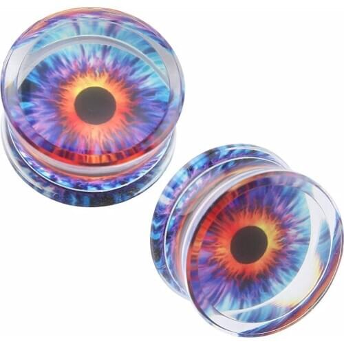 Acrylic Ear Plugs Tunnels Earring Gauges online fashion transparent UV acrylic ear tunnel plug unisex colourful Eye 2pcs Sale