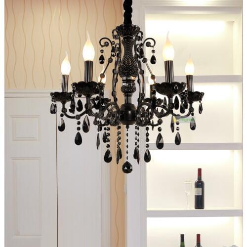 Antique black crystal chandelier dining room E14 led indoor light luxury Wrought Iron chandeliers bedroom lamp aisle lighting