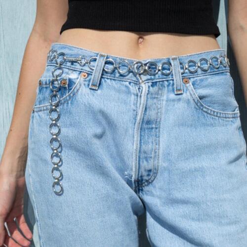 AWAYTR Hot Selling Metal Chain 3CM Ring Circle Jeans Belt Womens Belts Hip High Waistband Personality Metal Chain