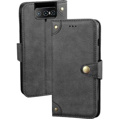 For Asus Zenfone 7 ZS670KS Case Retro Magnetic Flip Wallet Leather Capa Case For Asus ZS670KS Cover Unique Metal Buckle Design
