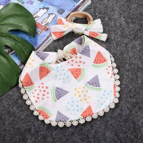 Baby Saliva Towel + Bow Hair Band Tassel Decoration Floral Print Feeding Accessories