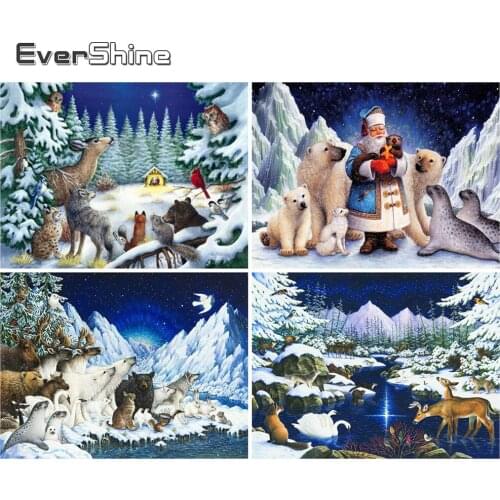 Evershine Diamond Embroidery Bear Cross Stitch Kit Diamond Painting Santa Claus 5D DIY Animals Rhinestone Mosaic Christmas Gifts