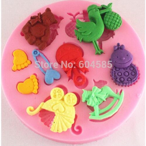 FM 059 baby pram bear carrousel silicone fondant cake molds soap chocolate mould for the kitchen baking