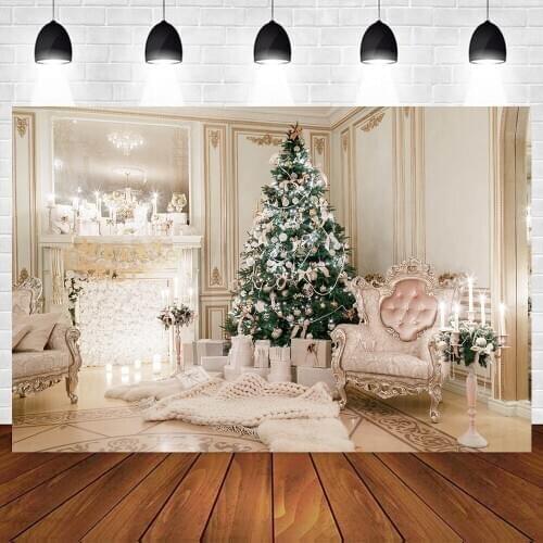 Christmas Backdrops Luxury Royal Party Tree Fireplace Gift Candle Chic Wall Baby Photography Background For Photo Studio