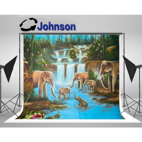 Bangkok Thailand Waterfall Elephant Forest Flower River mural photo backdrop Computer print wall backgrounds