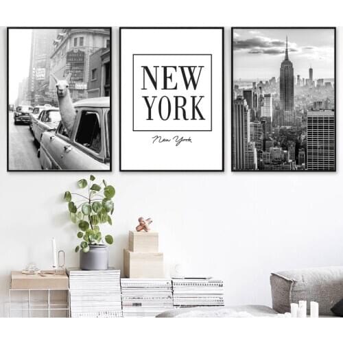 New York City Canvas Poster Vintage Llama in a Taxi on Times Square Print Photo Picture Wall Art Home Decor