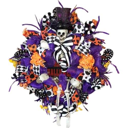 Artificial Wreath Halloween Garland Maple Leaf Orange Ornaments Festival Horror Party Ornament For Front Door Decoration