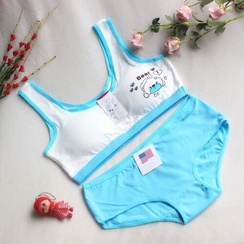 Young Girls Students Underwear Sets Candy Color Training Bras For Teenagers Cotton Sport Underwear Set Girls Puberty Bra Set
